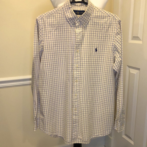RALPH LAUREN Long Sleeve Yellow Blue Plaid Button Down Dress Shirt Sz Large - Picture 3 of 12